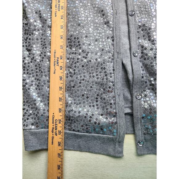TOP/CARDIGAN-QUACKER FACTORY-Gray-One Piece Tank & Cardigan-Sequins-Size LRG - Picture 10 of 13